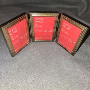Regal Vintage Gold Triple Folding Triptych Photo Frame